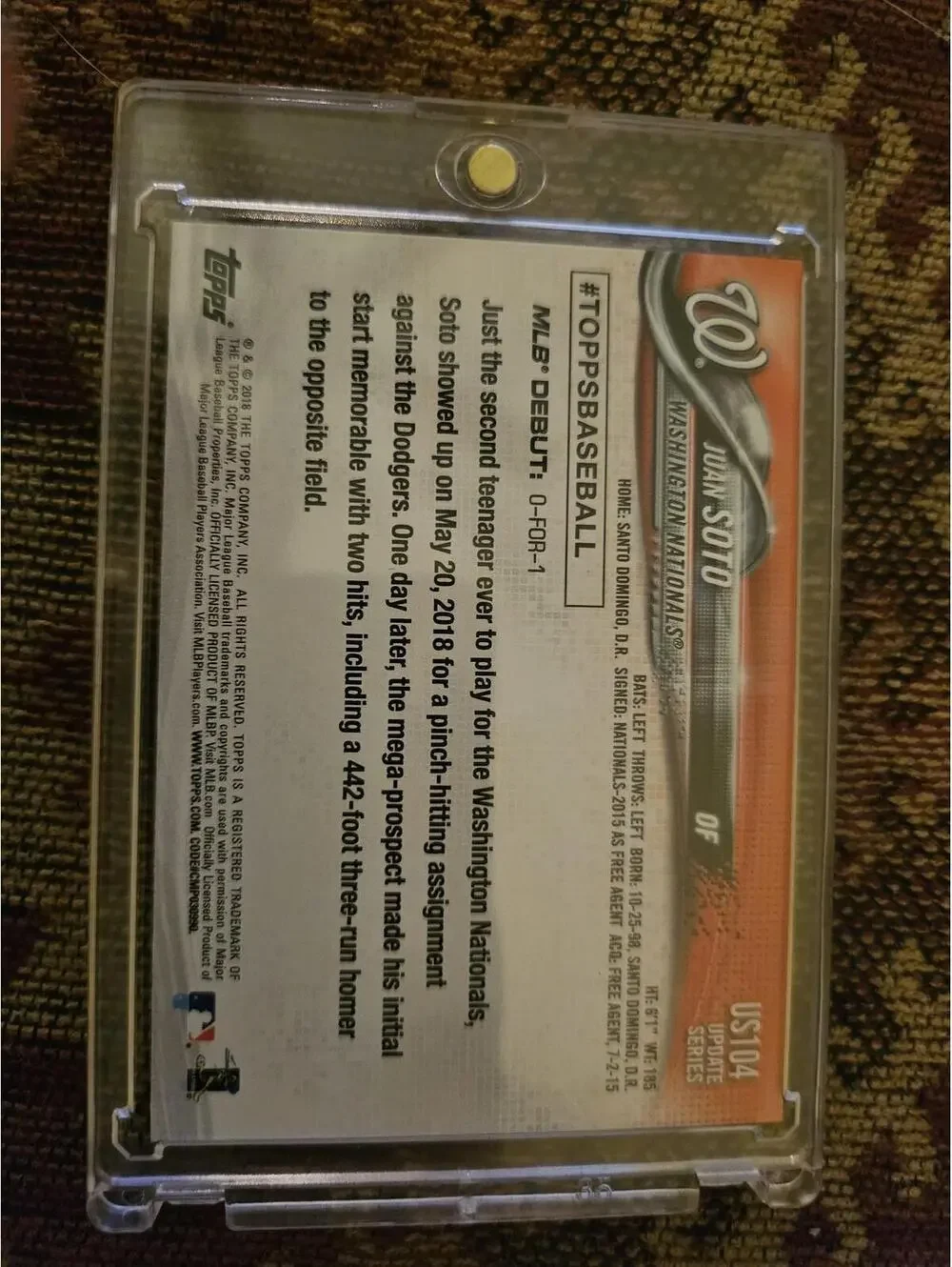 2018 Topps Update - Juan Soto #US104 Rookie Debut Card (RC) Nationals- RAW Mint - Picture 2 of 2